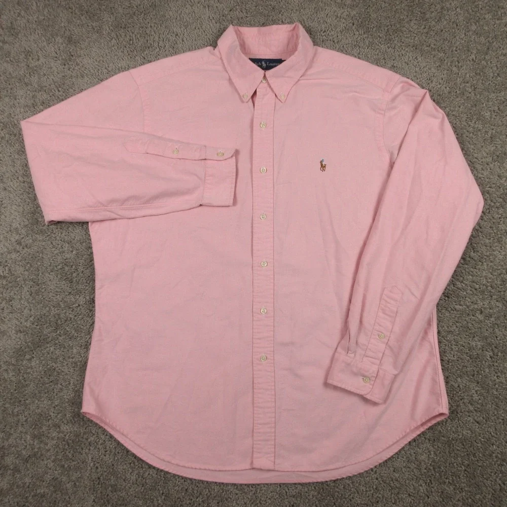 Polo Ralph Lauren Shirt Mens XL Pink Solid Oxford Cloth Flesh Pony Button Up